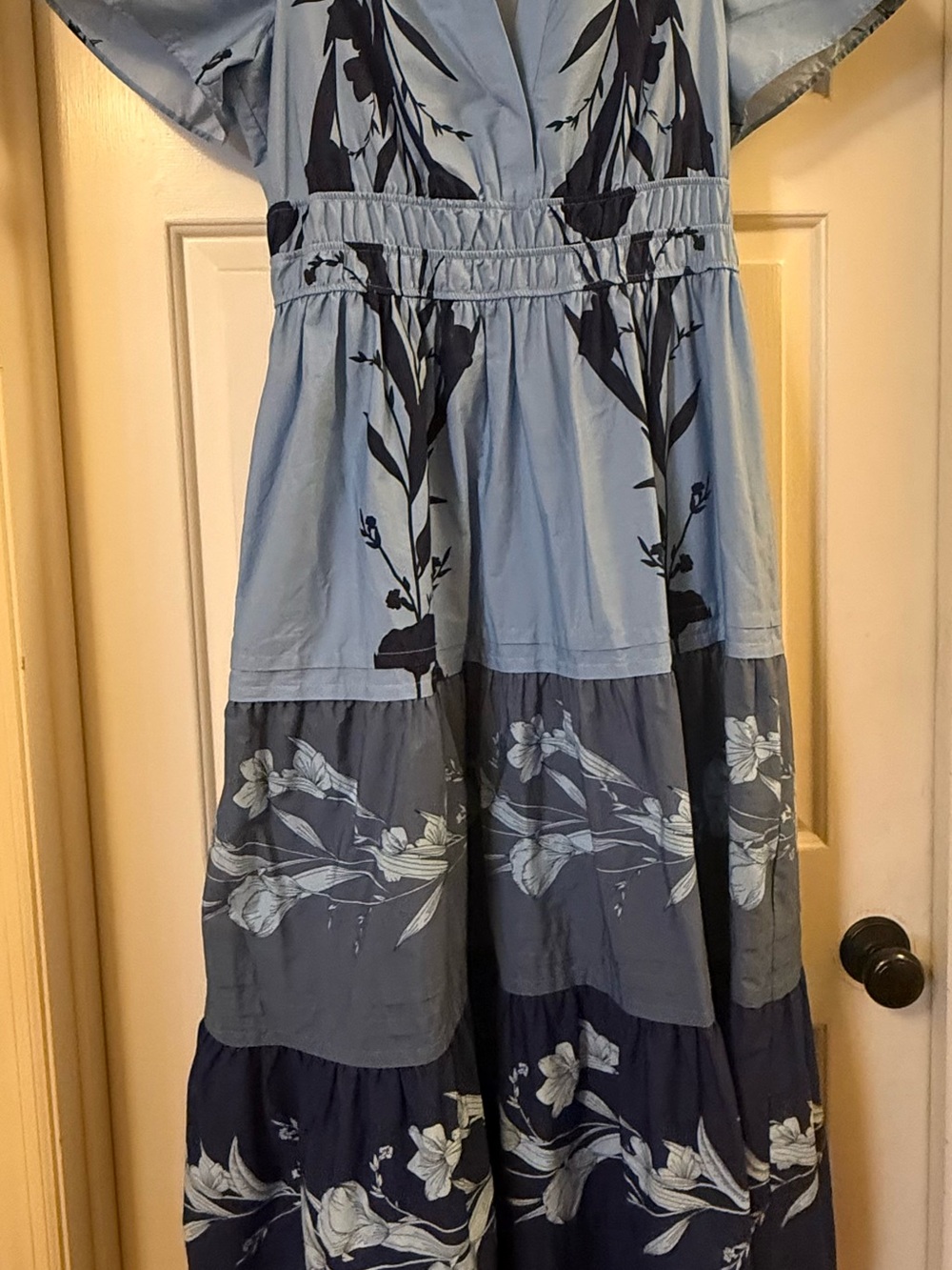 Anthropologie Two-Tone Blue Floral Tiered Maxi Dress - Picture 3 of 3